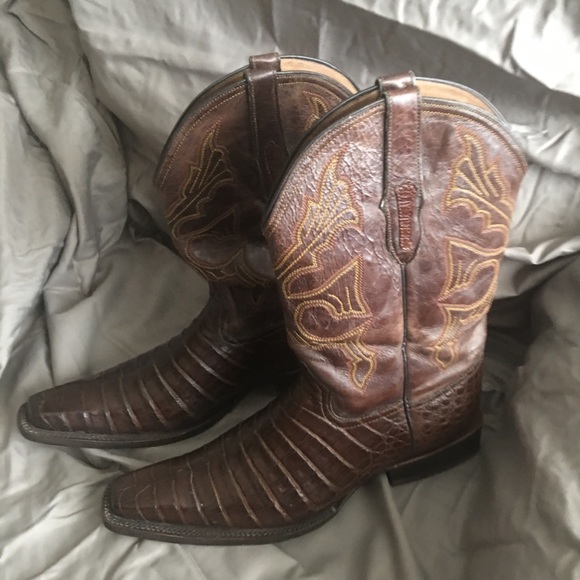 Men's genuine caiman square toe boots